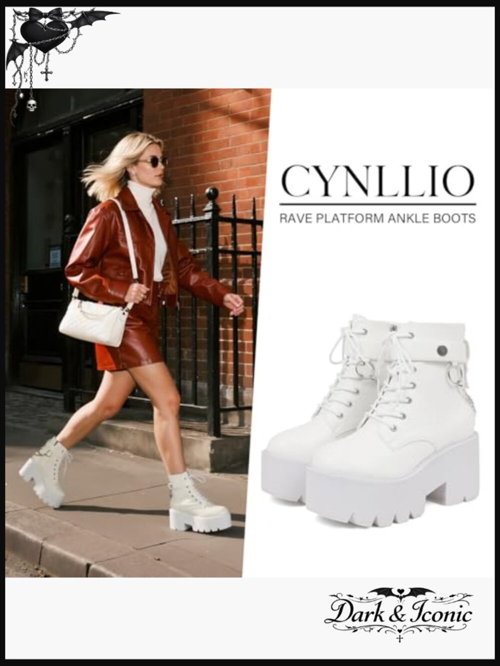 Platform Ankle Boots Combat Wedge Heel Lace Up Zipper Punk Chain Shoes - Picture 6 of 7